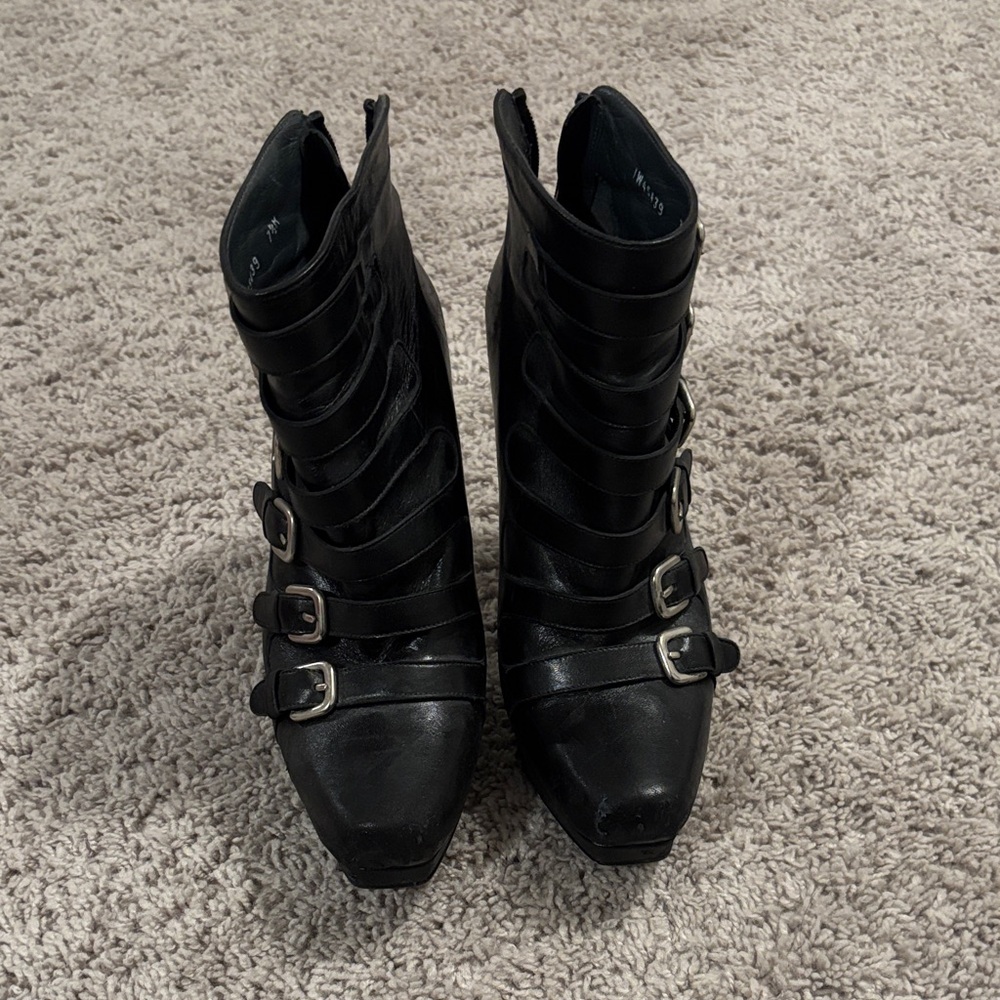 Stuart Weitzman Black Buckle Ankle Boots